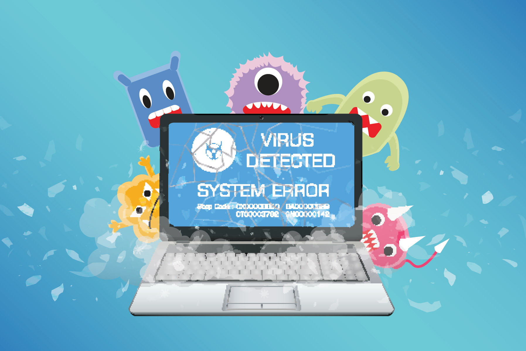 Illustration of Computer Viruses Attacking a Computer